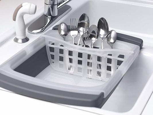 PrepWorks Collapsible Dish Drainer - Space-Saving, Expandable Dish Rack for Drying Plates, Cups, and Kitchen Utensils, Extends from 16.5" to 26.75" to Fit Over Most Sinks