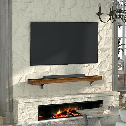 ROOMTEC Fireplace Mantel, Wood Fireplace Shelves with L-Shaped Brackets,Wall Mounted Wooden Shelving,Handcrafted Wood Brack,Mantels Over Fireplace, 48" x 8" x 3"-Dark Chocolate