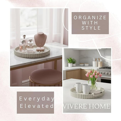 Vivere Home 13-Inch Concrete Round Tray Home Decor for Coffee Table Decor - Round Coffee Table Tray - Circular Kitchen Island Trays - Decorative Trays- Gray