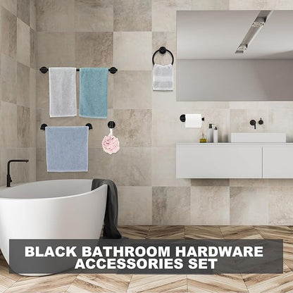 Gisafai 25 Pcs Bathroom Hardware Set, 23.6 Inch Brushed Towel Bar Ring Toilet Paper Holder Robe Towel Hook, SUS304 Stainless Steel Bathroom Accessory Set Wall Mounted (Black)
