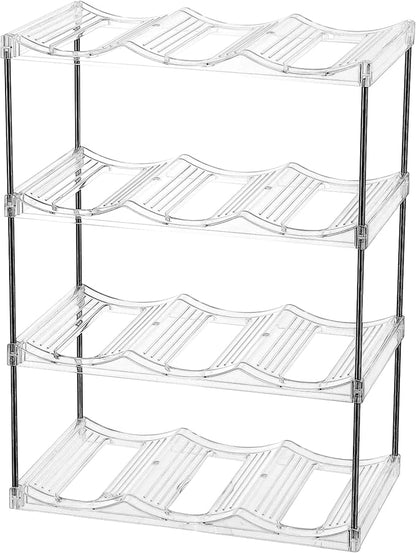 IEEK 4 Tier Stackable Wine and Water Bottle Holder Free-Standing Fridge Wine Bottle Organizers Clear Plastic Water Bottle Holder for Cabinet,Refrigerator,Pantry,Kitchen Countertops,Holds 12 Bottles