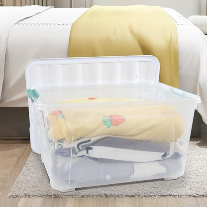 Cinkyou 85 L Clear Latch Storage Bin with Lid and Wheels, Stackable Plastic Storage Boxs, 4 Packs