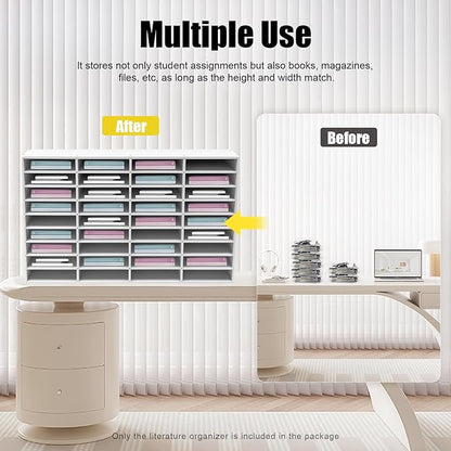 Literature Organizer Sorter,Desktop File Sorter Mail Center Magazine Paper Storage PVC Board File Holder Mailbox Student Classroom Keepers for Home&Office (White, 36 Slots)