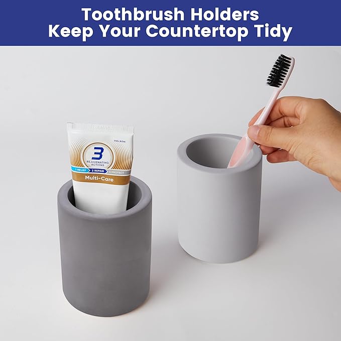 Drying Stone Toothbrush Holder, Diatomite Toothbrush Holders for Bathroom Counter, Quick Drying Electric Toothbrush and Toothpaste Holder Bathroom Organizer, Light Grey
