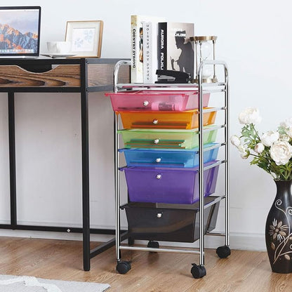 Happygrill 6-Drawer Organizer Cart Tools, Mobile Utility Storage Cart with Removable Drawers & Lockable Wheels, Rolling Storage Cart with Wheels for Home Office
