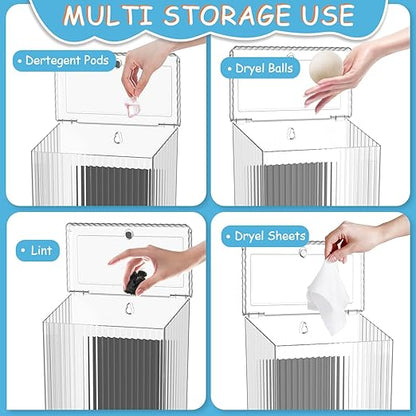 Sealegend Magnetic Slim Trash Can Wastebasket with Lid, Lint Bin, Storage Bins Perfect for Kitchen, Fridge, Cabinet, Bathroom, Laundry Room Organization, Clear