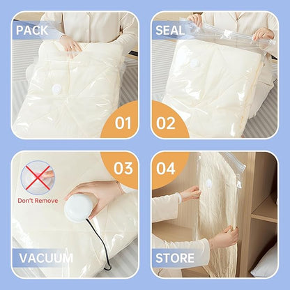 10 Jumbo Vacuum Storage Bags, Vacuum Seal Bags for Clothing, Pillows, Comforters, Blankets, Space Saver Bags with Electric Pump
