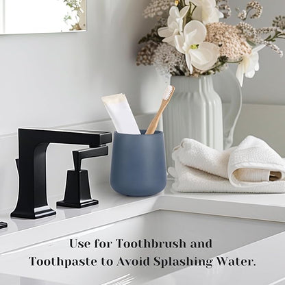 INGOFIN 12 oz Ceramic Toothbrush Holder, Toothpaste Holder and Cup for Bathroom Vanity and Countertop, Organizer for Cosmetic, Makeup, Office Pencils, for Hotel and Apartment, Matte Blue