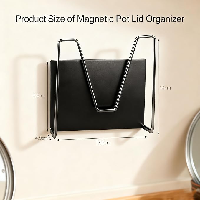 Toviyam Magnetic Pot Lid Holder for Refrigerator, 2 Pack Strong Magnetic Pot Lid Organizer for Cutting Board, Baking Tray & Pan Covers, Stainless Steel Moveable Kitchen Storage Rack