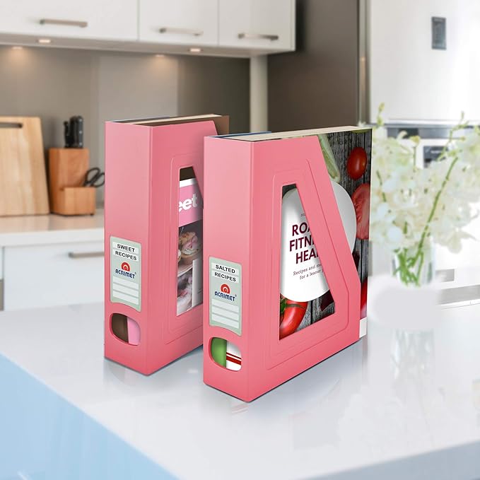 Acrimet Magazine File Holder – Vertical Rack for Documents, Folders and Mail, Durable Plastic Desk Organizer for Office & Home, Solid Pink (2 Pack)