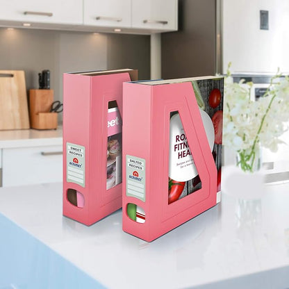 Acrimet Magazine File Holder – Vertical Rack for Documents, Folders and Mail, Durable Plastic Desk Organizer for Office & Home, Solid Pink (2 Pack)