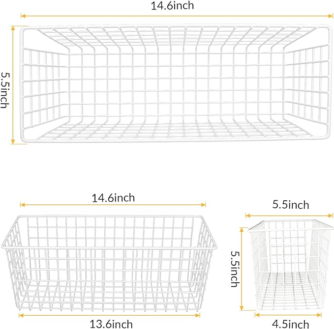 2 Sets Extra Large Hanging Wall Basket, White Metal Wire Baskets with Steel Hooks for Organizing, WallmountedFruit Vegetable Toy Snack Storage, Home Kitchen Bathroom Laundry Pantry Organizer