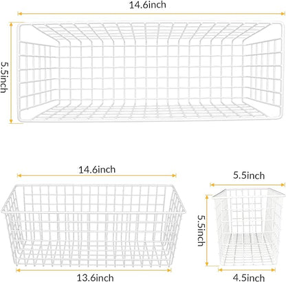 2 Sets Extra Large Hanging Wall Basket, White Metal Wire Baskets with Steel Hooks for Organizing, WallmountedFruit Vegetable Toy Snack Storage, Home Kitchen Bathroom Laundry Pantry Organizer