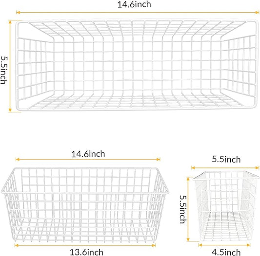 2 Sets Extra Large Hanging Wall Basket, White Metal Wire Baskets with Steel Hooks for Organizing, WallmountedFruit Vegetable Toy Snack Storage, Home Kitchen Bathroom Laundry Pantry Organizer