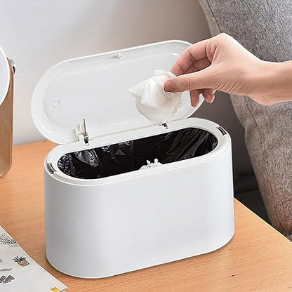 Mini Trash Can with Lid Removable Small Garbage Can, Tiny Plastic Trash Bin, Pop Up Countertop Wastebasket, Counter Garbage Lint Bin for Bathroom,Office,Kitchen,Desk(White)