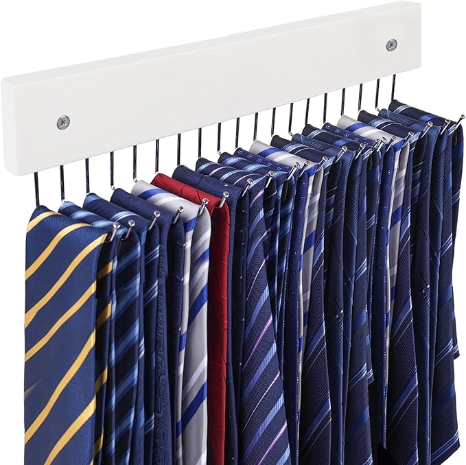HAKDAY Tie Rack Wall Mounted, 180 Degree Rotating Tie Hanger Belt Holder Organizer Max 20 Storage for Purse, Scarves, Tank Top, Hats, Medals