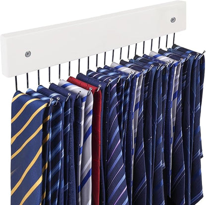 HAKDAY Tie Rack Wall Mounted, 180 Degree Rotating Tie Hanger Belt Holder Organizer Max 20 Storage for Purse, Scarves, Tank Top, Hats, Medals
