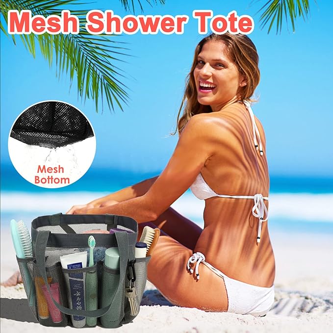 Fammart Mesh Shower Caddy Portable for College Dorm Room Essentials, 8-Pocket Large Shower Basket Tote Bag with 2 Handles for Toiletry, Bathroom, Beach, Camp, Gym