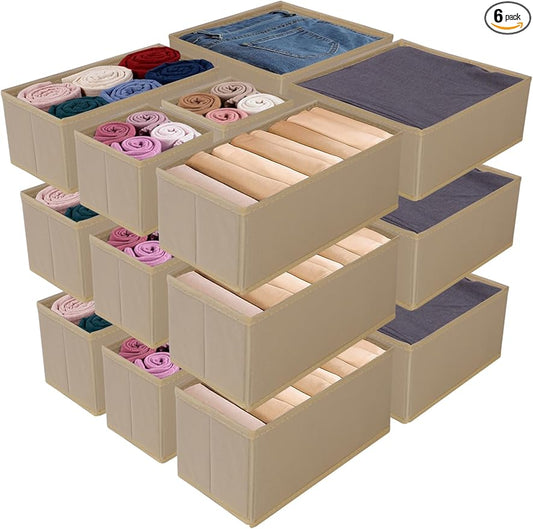 Drawer Organizer Set for Baby Clothes, Nursery Dresser Storage, Closet Dividers for Socks, Underwear, Bra (Beige, 18 pcs)