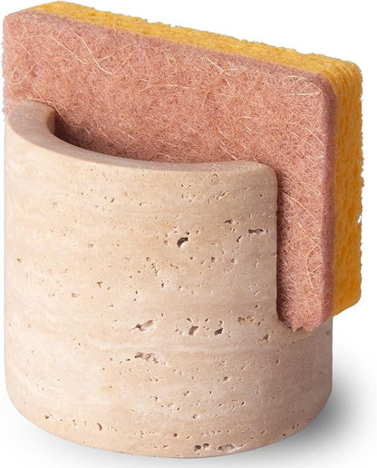 MALIHOO Travertine Natural Marble Sponge Holder, Sponge Caddy for Sink Organizer, Kitchen, Bathroom, Fast Absorbing, Durable, Elegant and Stylish