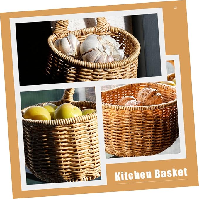 Woven Storage Basket for Kitchen Hanging and Garlic Organizer Wall-mounted Container for Clutter Spaces Neat Sundries Storage and Design