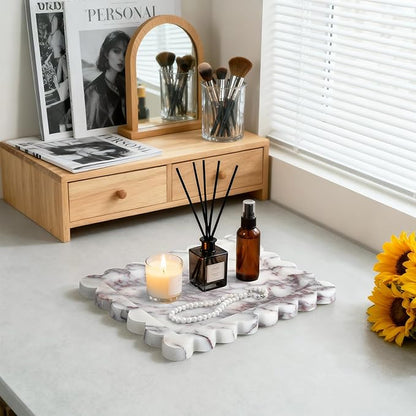 Calacatta Viola Scalloped Marble Tray, 11" x 8" Real Natural Marble Stone Tray, Luxury Decorative Tray for Bathroom, Kitchen Counter, Vanity, Dresser, Home Decor, Organizer for Jewelry & Cosmetics