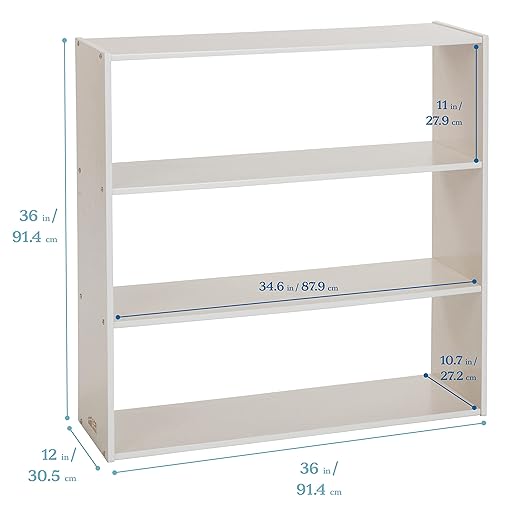 ECR4Kids Streamline 3-Shelf Storage Cabinet, 36in High, Double-Sided Display, White Wash