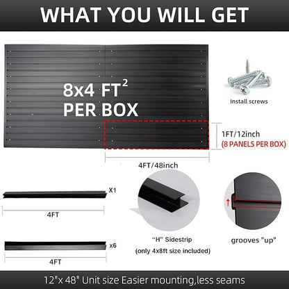 Slat Wall Paneling Garage Wall Organizer, Slatwall Panels Garage Tool Organizer Wall Mount Garage Slat Wall Storage Systems, Slat Board PVC Wall Panels Garage Storage (Black, 8ftx4ft)