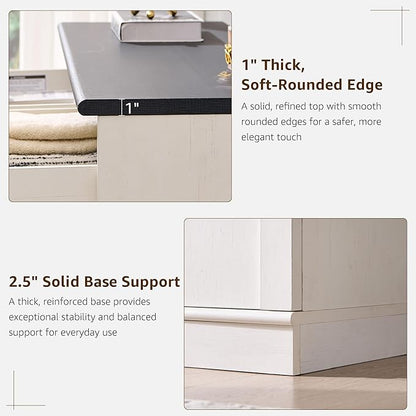 ACCOHOHO Modern Night Stand with Arched Panel, 18" Nightstand with Charging Station, Side Table with 3 Storage Drawers, Wood Square Bedside End Table for Bedroom Living Room, White