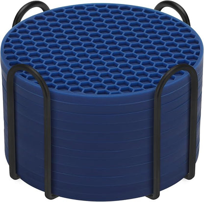 Silicone Coasters Set of 8 Holder,Coasters for Drinks,Beer,Coffee Coasters,Suitable for Kinds Cups,Hot or Cold,Anti-SLI,Non-Stick,Anti-Overflow Tabletop Protection and Decor (12 Pcs, Navy Blue)