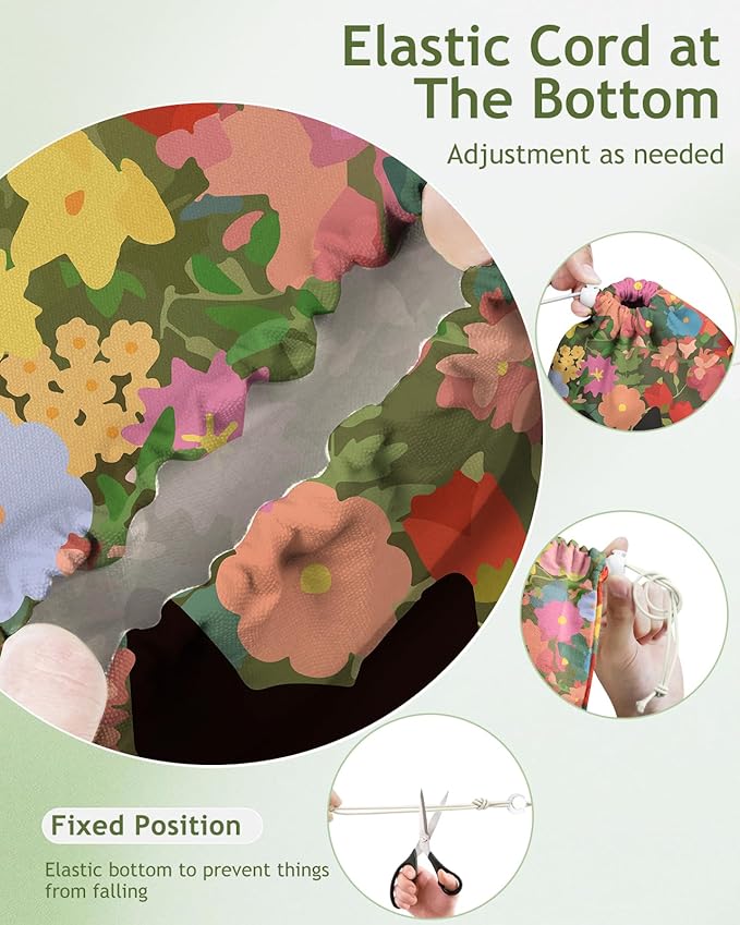 Plastic Bag Holder Organizer - 1 Pack Reusable Canvas Grocery Bags Holder Hanging Wall Cute Aesthetic Shopping Bag Storage Dispenser with Drawstring Closure for Kitchen Home, Cat In Flower