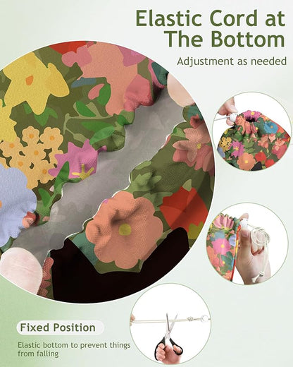 Plastic Bag Holder Organizer - 1 Pack Reusable Canvas Grocery Bags Holder Hanging Wall Cute Aesthetic Shopping Bag Storage Dispenser with Drawstring Closure for Kitchen Home, Cat In Flower