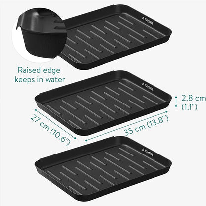 Navaris Set of 3 Shoe Drip Trays - Multi-Purpose Boot Tray for Rain Boots, Winter Boots, Sneakers - Indoor and Outdoor Use in All Seasons - Black, S