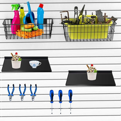 40 Pcs Slatwall Accessories Set - Includes Metal Wire Baskets, Storage Bins, Hooks, Screwdriver Holders and Shelves for Garage and Room Storage