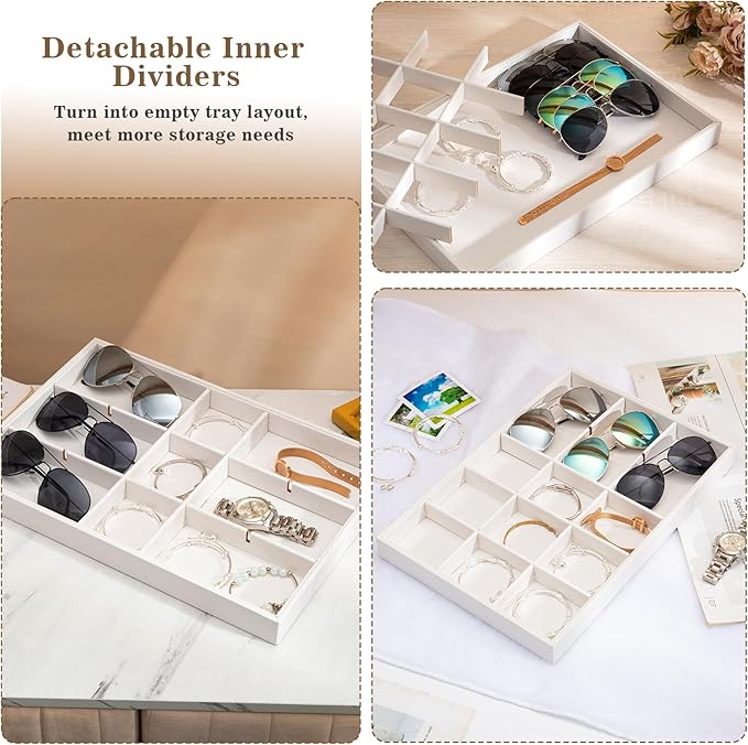 Polmart Stackable 15-Grid Jewelry Organizer/Storage/Display Trays, White Leatherette (2-Pack)