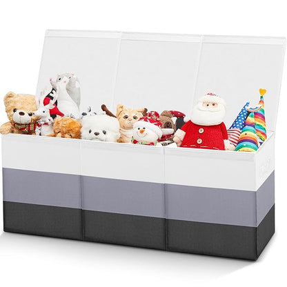 Patelai Extra Large Toy Box Chest with Lids 4/3 Grids Large Chest Collapsible Kids Toy Storage Baskets Gifts for Boys Girls Living Room Nursery Playroom(39 x 13 x 15.7'',Gray Gradient)