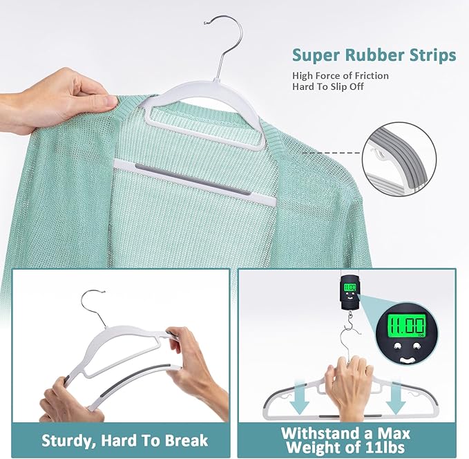 LMTrystFit 30-Pack Plastic Clothes Hangers, Space Saver, Non Slip, 360° Swivel Hook, 0.2 Inches Slim, Sturdy Heavy Duty Coat, Durable Hangers for Suits, White and Dark Gray