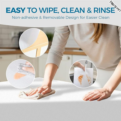 Hersvin Shelf Liners, 24 in x 20 ft Kitchen Drawer Mats, Non-Adhesive EVA Cupboard Protector, Cabinet Lining (White Dot)