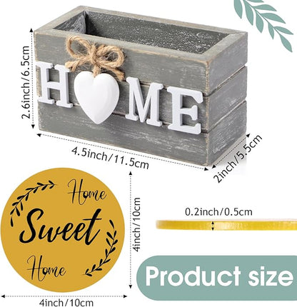 Queekay Coasters Set of 6 House Warming Gifts New Home Wooden Farmhouse Drink Coasters with Holder 4'' Funny Decoration for Kitchen Family Coffee Bar Tabletop Protection(Blue)