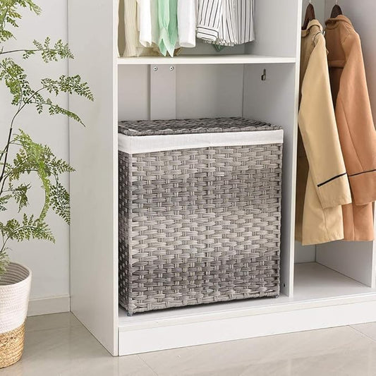 Mxfurhawa Slim Laundry Basket on Wheels, Heavy Duty Cotton Liner Laundry Storage Hamper with Handles, Collapsible Clothes Wire Basket Organizer Laundry Bag (2PCS-01A)
