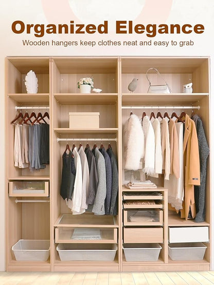 HOUSE DAY Cherry Wooden Hangers 30 Pack, Solid Wood Hanger with Non Slip Pant Bar, Heavy Duty Wooden Coat Hanger for Closet, Smooth Finish Wood Clothes Hangers for Shirts, Suits, Jackets, Dress