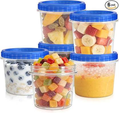ISUSSER 6 Pack Freezer Containers with Screw On Lids, 24 Oz Stackable Reusable Plastic Storage Container, Airtight Plastic Food Storage Containers with Twist Top Lids for Food Soup Jello Sauce