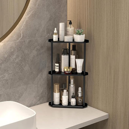 3 Tier Bathroom Counter Organizer, Vanity Organizer Corner Shelf, Skincare, Makeup Countertop Organizers, Kitchen, Bathroom Counter Storage, Black