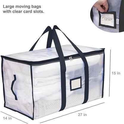 CLOZZERS Storage and Moving Bags - Heavy Duty, Dust Protection and Water Resistant, Durable Zipper Closure and Sturdy Handles Best Moving Boxes Alternative (Black, 6 Pack)