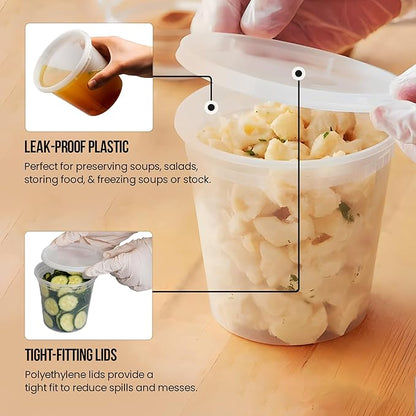 OCS Parts 48-Pack Round Plastic Deli Containers with Lids | Stackable, Microwavable, Freezer and Dishwasher Safe BPA Free Food Prep and Storage Containers (24 Ounce)
