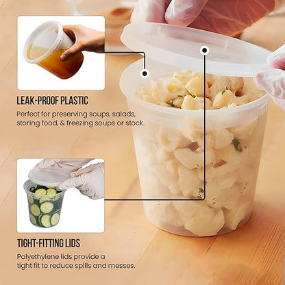 OCS Parts Round Plastic Deli Containers with Lids | Stackable, Microwavable, Freezer and Dishwasher Safe BPA Free Food Prep and Storage Containers (240, Clear, 24 Ounce)