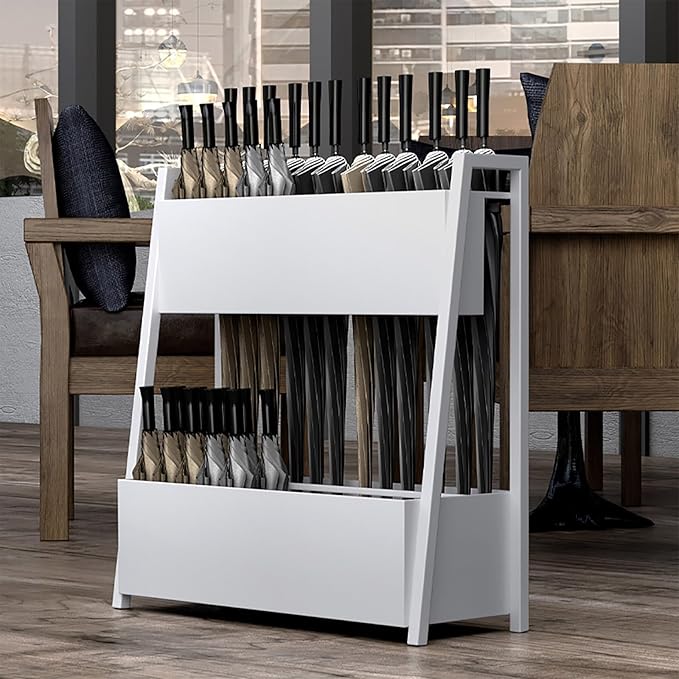 Large Capacity Umbrella Stand Rack For Entryway Commercial Umbrella Stand Metal Square Umbrella Rack Organizer Free Standing Umbrella Holder Bin No Installation Required For Home Hotel Office(White,40