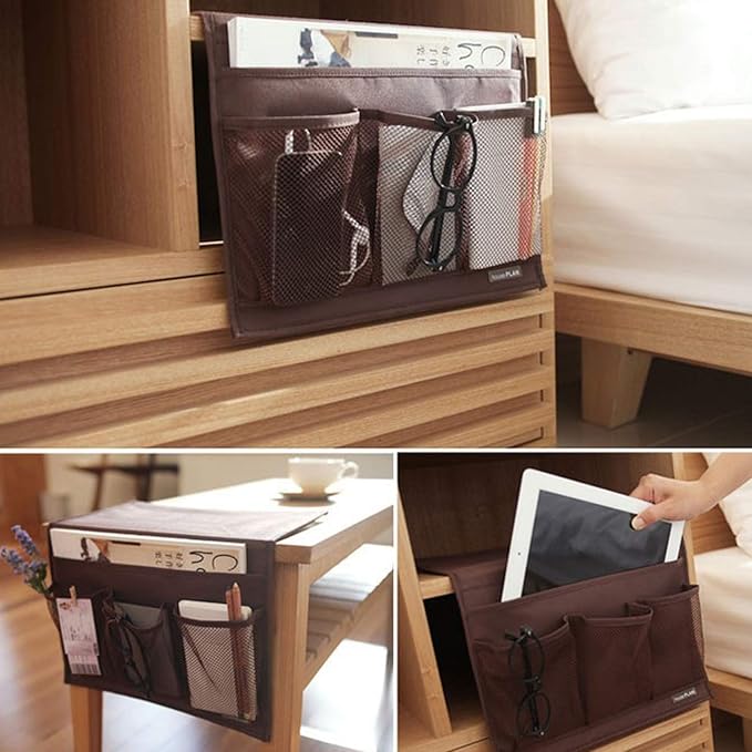 DuomiW Bedside Storage Organizer, Bedside Caddy, Table Cabinet Storage Organizer, TV Remote Control, Phones, Magazines, Tablets, Accessories (Brown)