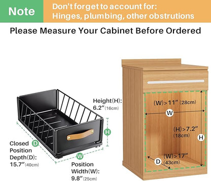 Pull out Cabinet Organizer Fixed with Adhesive Nano Film,Heavy Duty Slide out Pantry Shelves Drawer Storage,Sliding Mesh Cabinet Basket with Handle for Kitchen, Bathroom,Home, 9.8"WX 15.7"D X 6.2"H