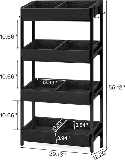 Tribesigns Wood Fruit and Vegetable Basket Stand Rack for Kitchen, Office, Store, Supremarket, Pantry Shelf Unit for Snacks, 4-Tier Wooden Utility Storage Shelves (Black)